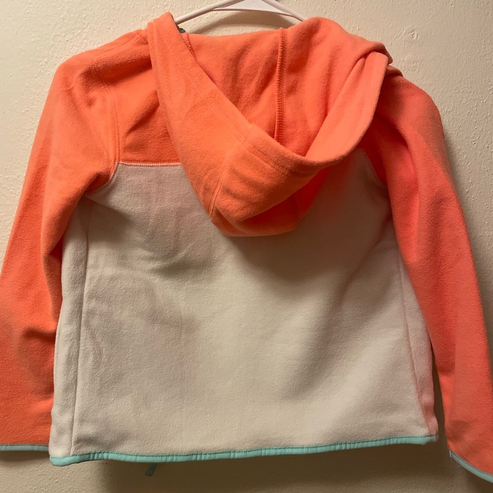 NWT - Lands’ End Kids Hooded Fleece Jacket Coral & Cream Print Full Zip. Size 6 - Picture 3 of 6
